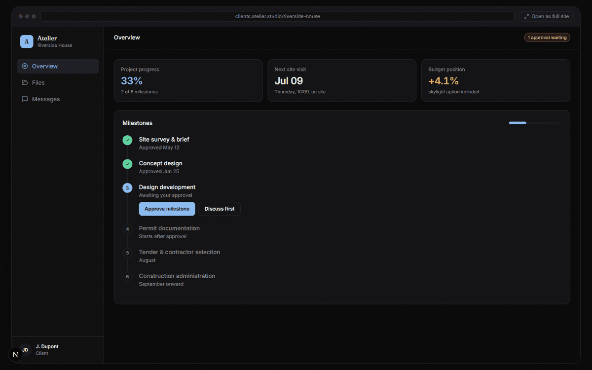 Atelier Client Portal interface preview